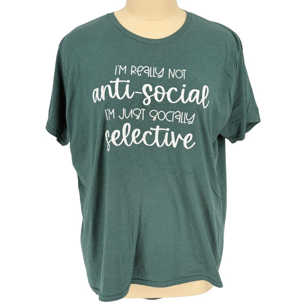 Hanes Nano-T Graphic Tee Teal Anti-Social Socially Selective 3XL